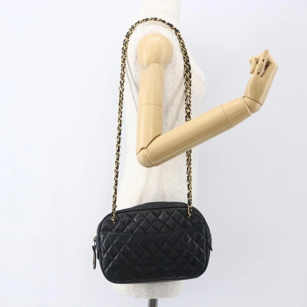 CHANEL Chain Matelasse Shoulder Bag Lamb Skin Black Gold CC Auth ar13902 - Picture 14 of 16